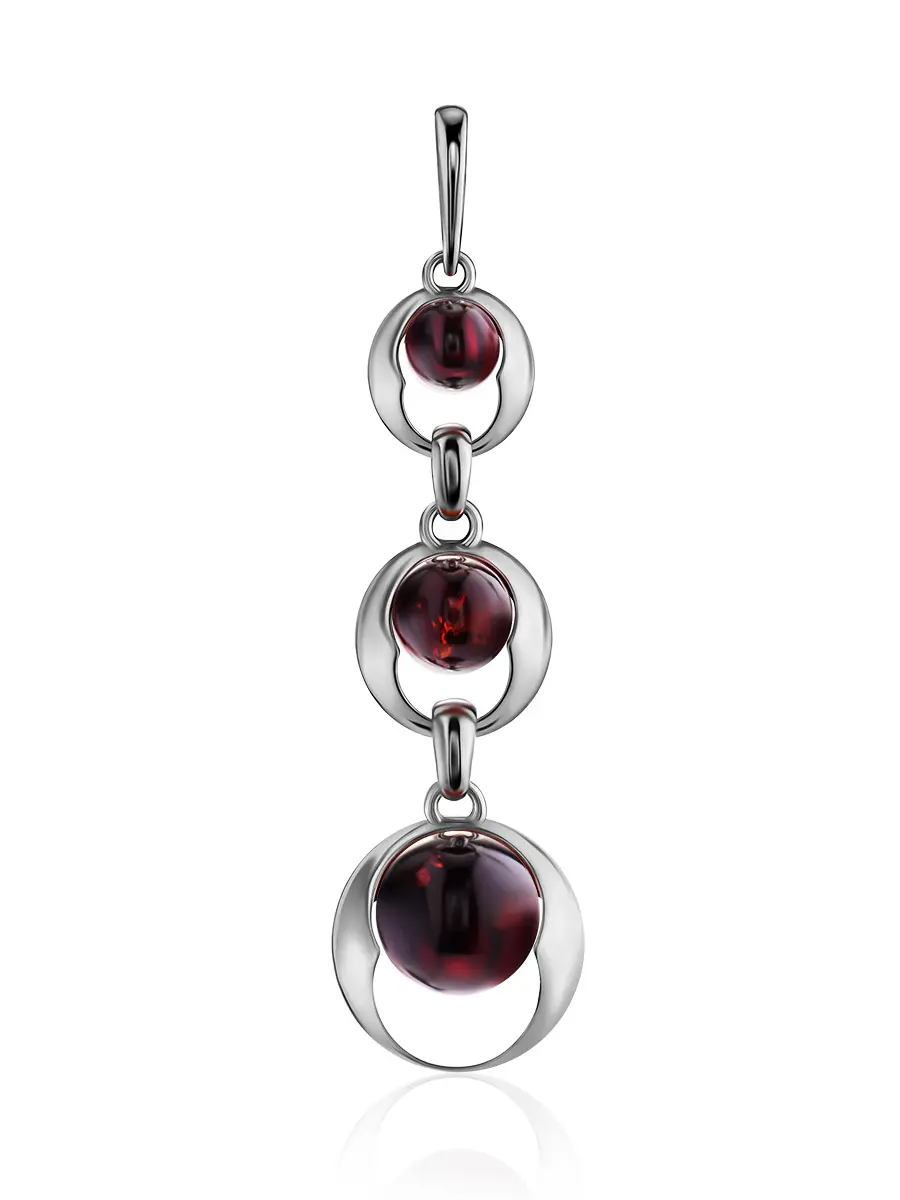 картинка Яркая удлинённая подвеска из серебра и натурального балтийского янтаря вишнёвого цвета «Орион» в онлайн магазине