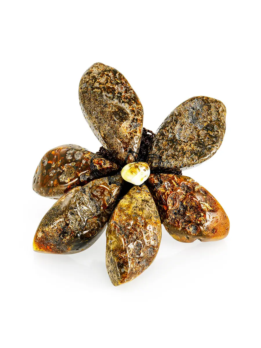 картинка Брошь  в виде цветка из натурального цельного янтаря «Помпеи» в онлайн магазине