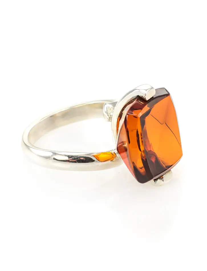 картинка Изысканное серебряное кольцо со вставкой из натурального коньячного янтаря «Каталина» в онлайн магазине