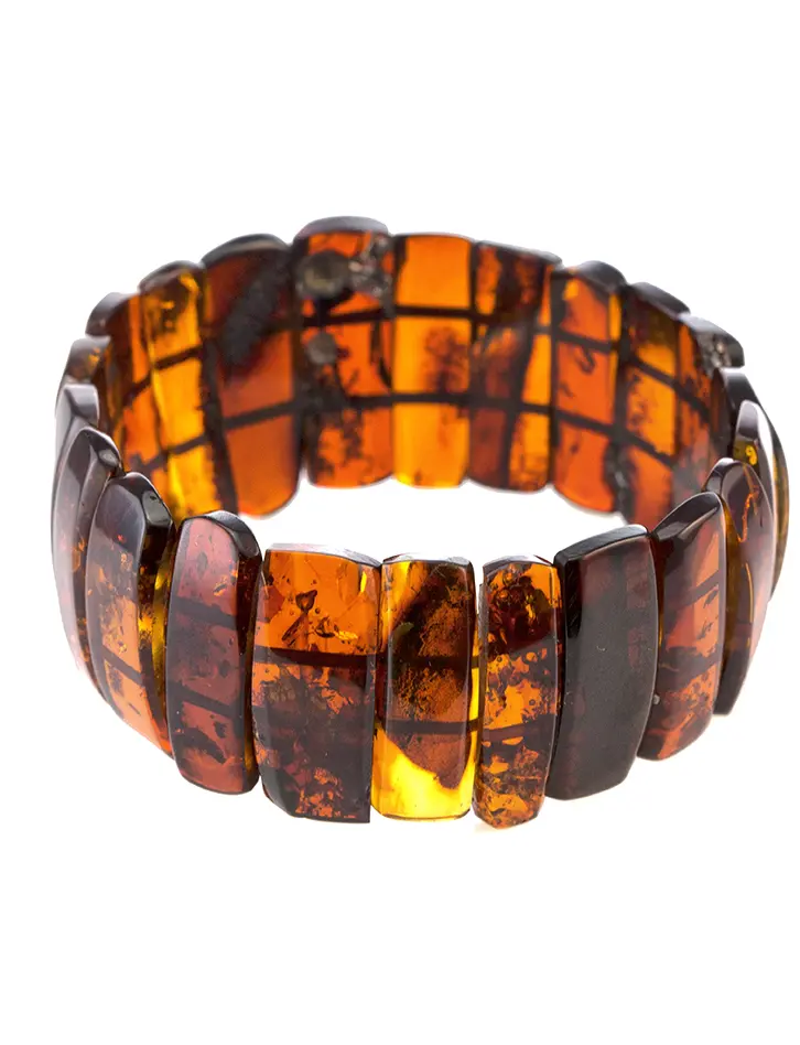 картинка Эффектный яркий браслет из пластинок натурального балтийского янтаря насыщенного вишнёвого цвета в онлайн магазине