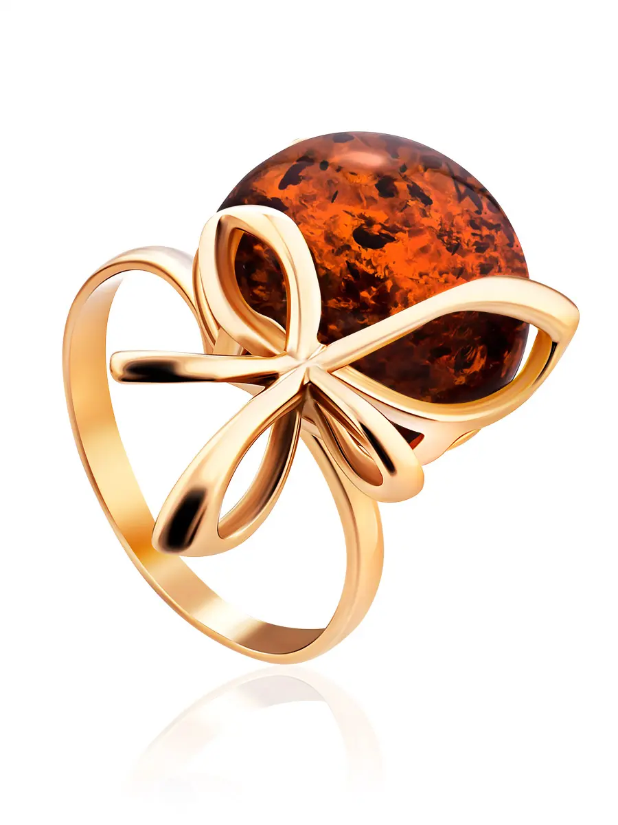 картинка Оригинальное кольцо «Черри» с натуральным коньячным янтарём в онлайн магазине