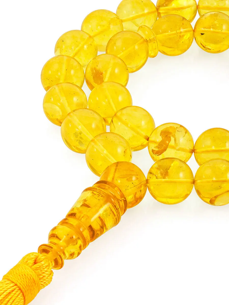 картинка Мусульманские чётки на 33 бусины из натурального формованного янтаря «Шары лимонные» в онлайн магазине