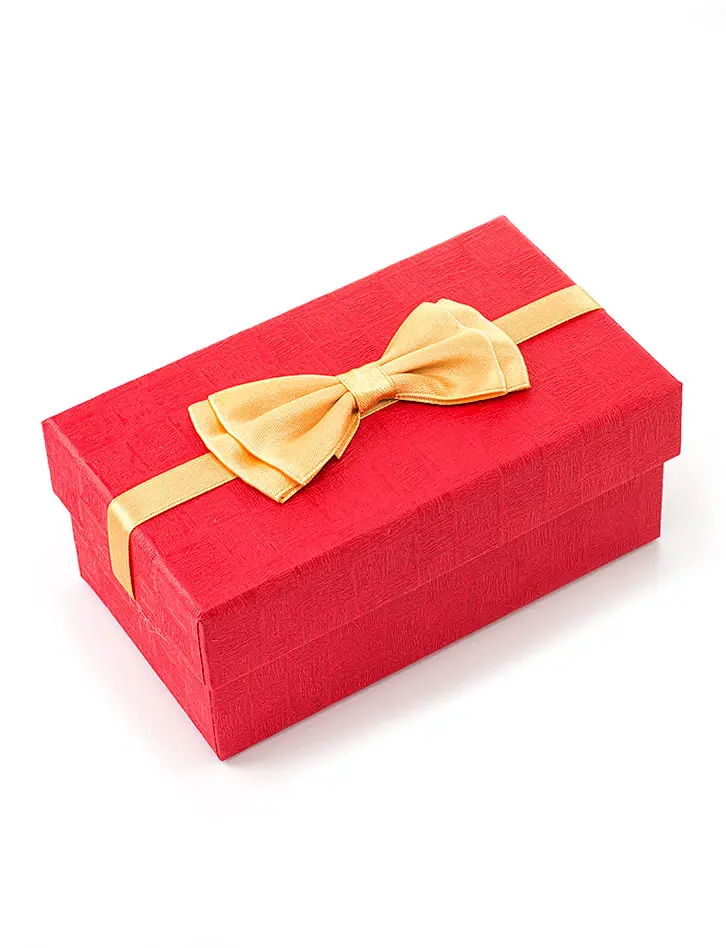 картинка Подарочная коробочка с шёлковым бантом 120х65х50 мм красный/персиковый в онлайн магазине