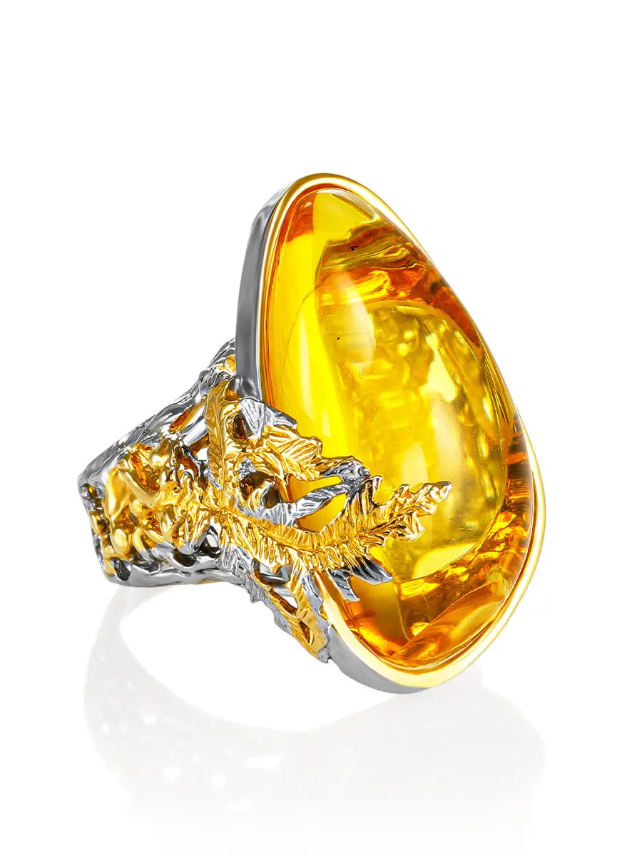 картинка Роскошное коктейльное кольцо с натуральным золотистым янтарём «Версаль» в онлайн магазине