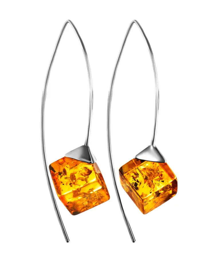 картинка Эффектные серьги «Рафинад» из серебра и лимонного янтаря в онлайн магазине