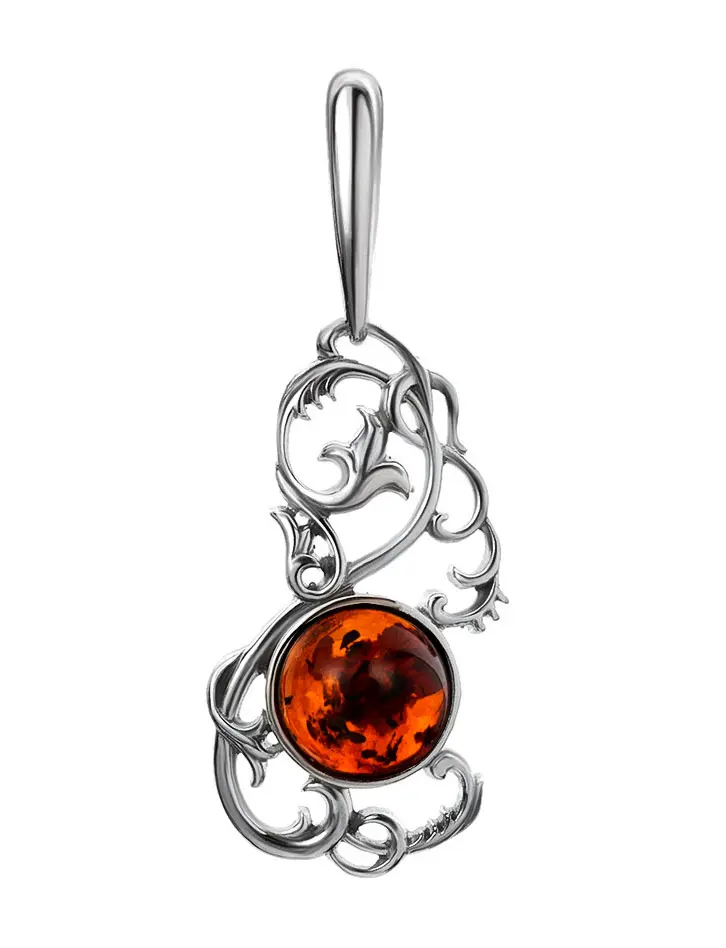 картинка Изящный кулон из серебра и натурального вишнёвого янтаря «Кордова» в онлайн магазине