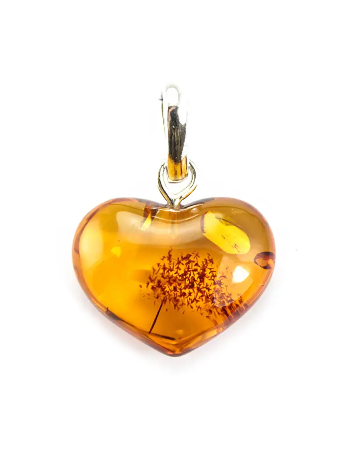 картинка Прозрачный янтарный кулон «Сердце» цвета коньяка в онлайн магазине