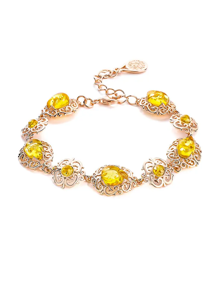 картинка Роскошный браслет из золоченного серебра и лимонного янтаря «Луксор» в онлайн магазине
