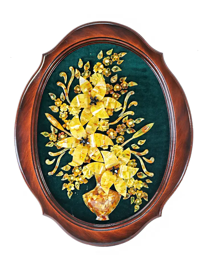 картинка Панно из натурального янтаря на бархате «Букет лилий» 54 х 44 см в онлайн магазине