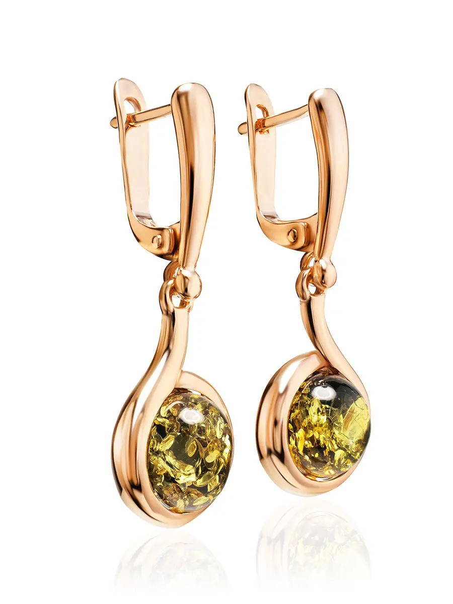 картинка Красивые серьги из позолоченного серебра и янтаря зелёного цвета «Ягодка» в онлайн магазине