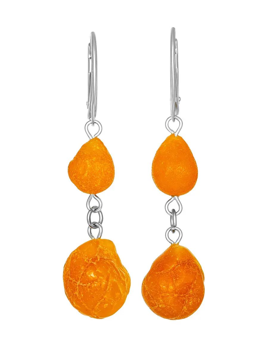 картинка Удлинённые серьги «Неолит» из натурального цельного необработанного янтаря в онлайн магазине