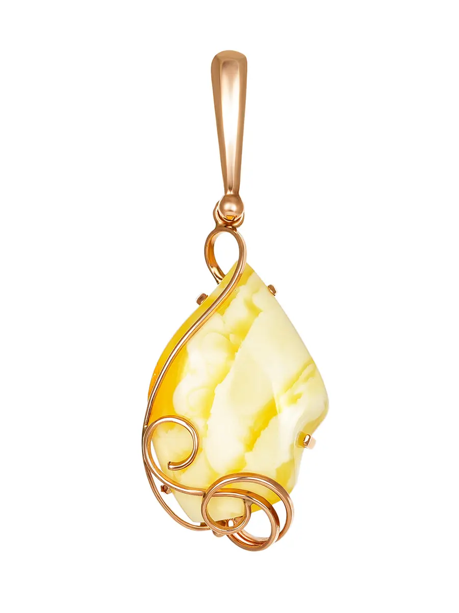 картинка Уникальный кулон из золота и натурального янтаря с пейзажной текстурой «Риальто» в онлайн магазине