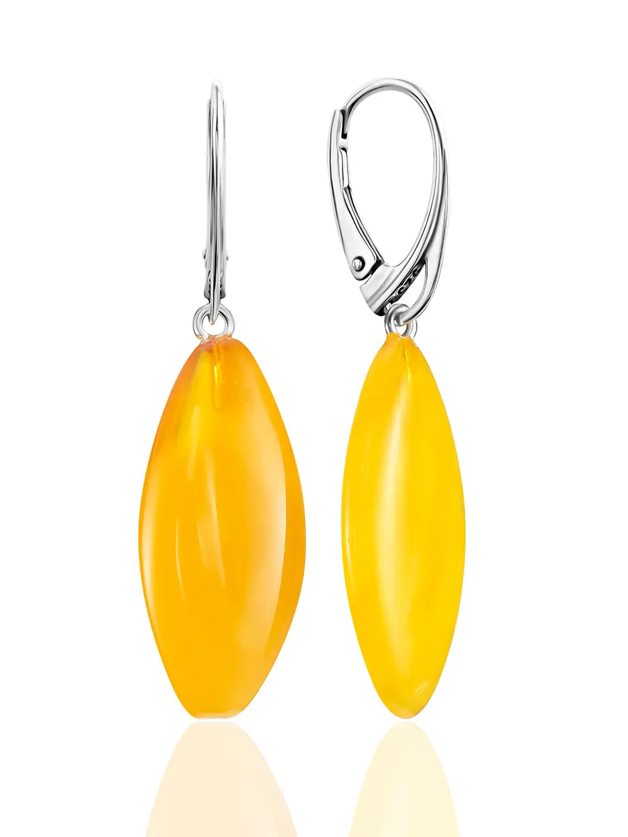 картинка Подвесные серьги «Миндаль» с натуральным ярко-медовым янтарём в онлайн магазине