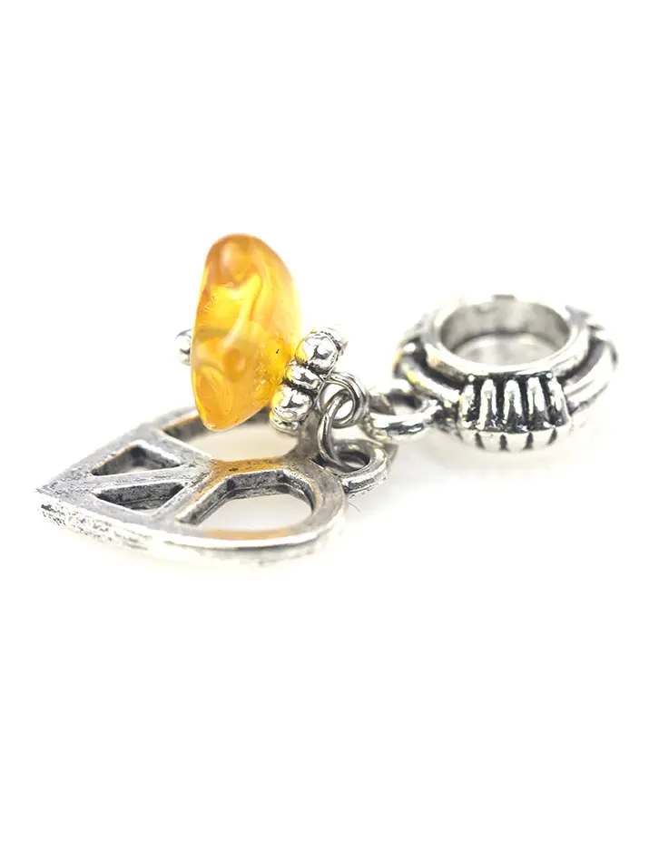 картинка Подвеска-шарм для европейского браслета с натуральным янтарём лимонного цвета «Пацифик» в онлайн магазине