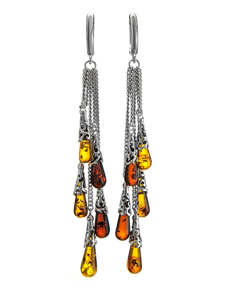 картинка Изящные серьги из натурального янтаря коньячного цвета и серебра «Роксана» в онлайн магазине