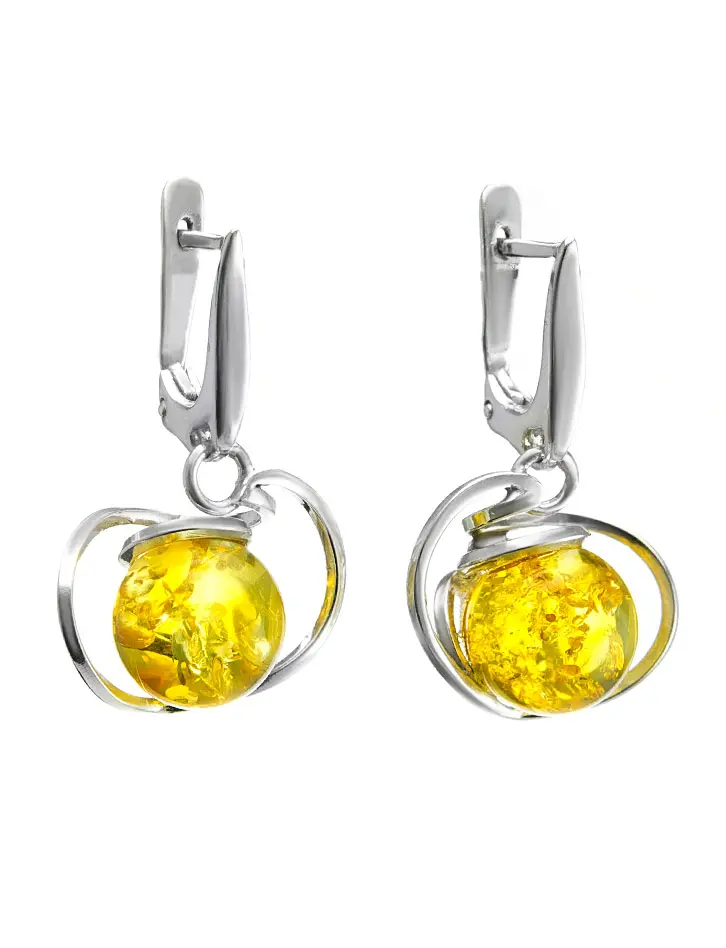 картинка Необычные серебряные серьги с натуральным янтарём лимонного цвета «Валенсия» в онлайн магазине