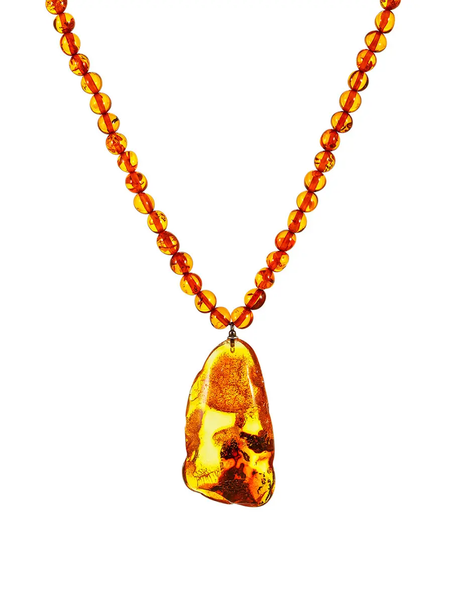 картинка Эффектное колье с крупной подвеской из натурального балтийского янтаря «Лаура» в онлайн магазине