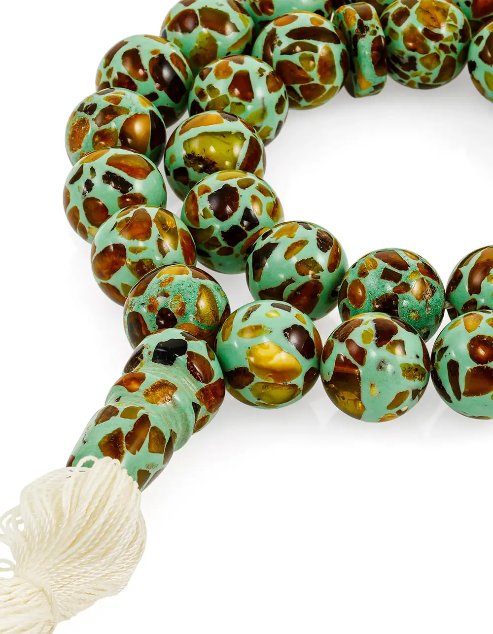 картинка Чётки мусульманские на 33 янтарные мозаичные бусины «Далматин» в онлайн магазине