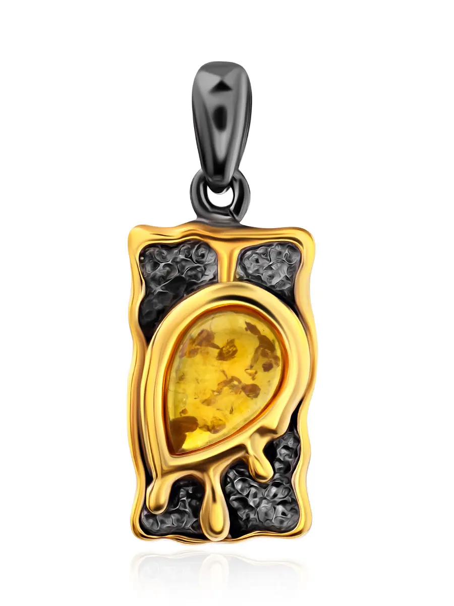 картинка Небольшая подвеска «Иллюзия» с натуральным золотистым янтарём в онлайн магазине