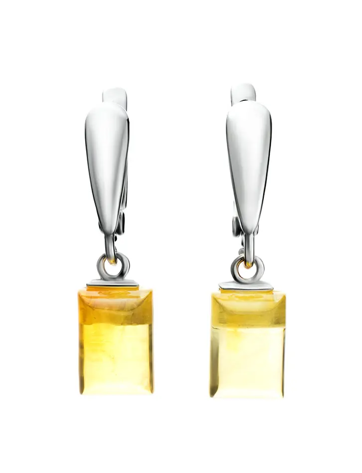 картинка Серьги из серебра и натурального янтаря лимонного цвета «Овация» в онлайн магазине