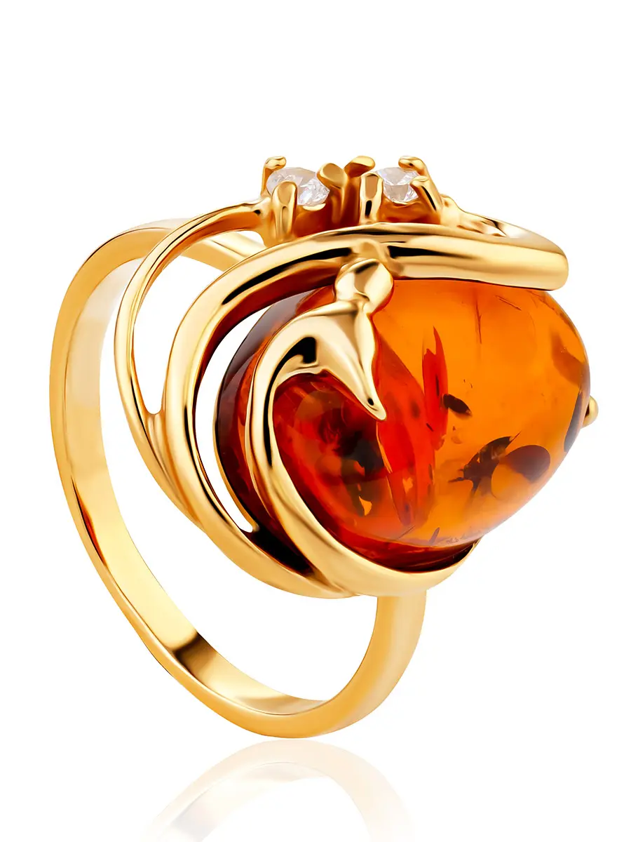 картинка Нарядное кольцо с натуральным янтарём «Мелисса» в онлайн магазине