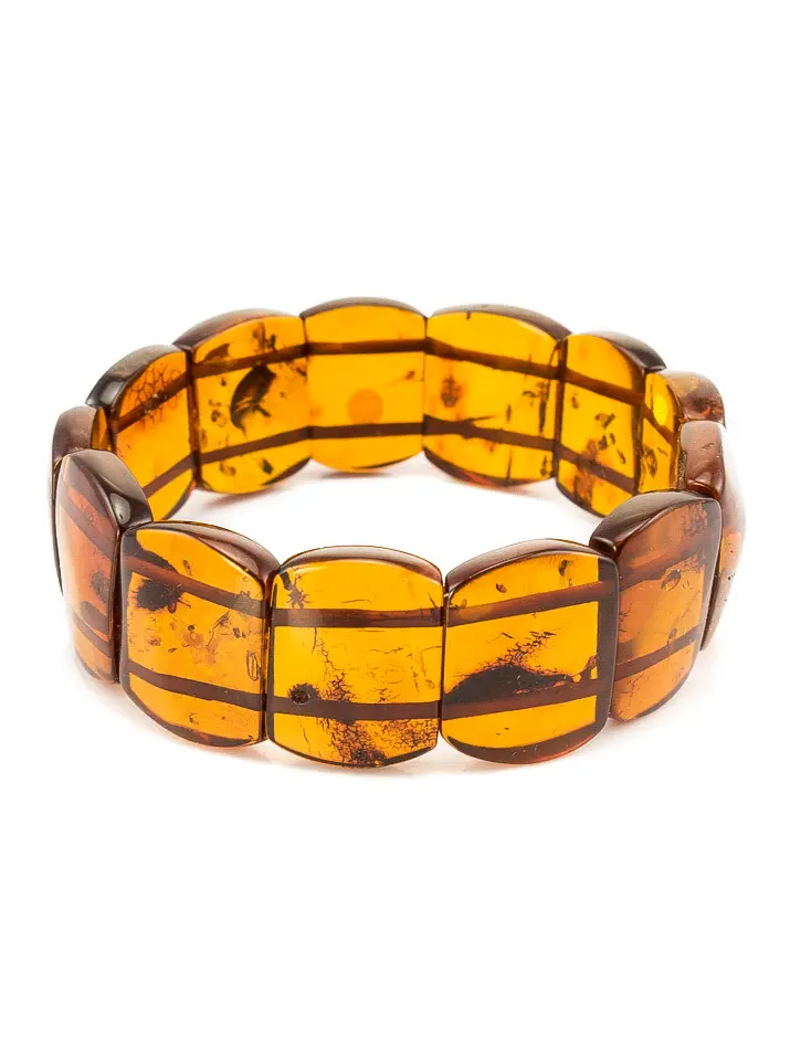картинка Ажурный плоский браслет из натурального янтаря коньячного цвета в онлайн магазине