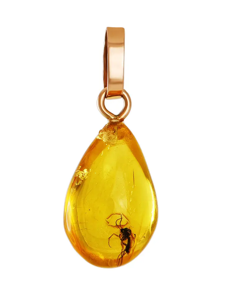 картинка Маленькая золотая подвеска из янтаря с включением доисторического насекомого «Клио» в онлайн магазине