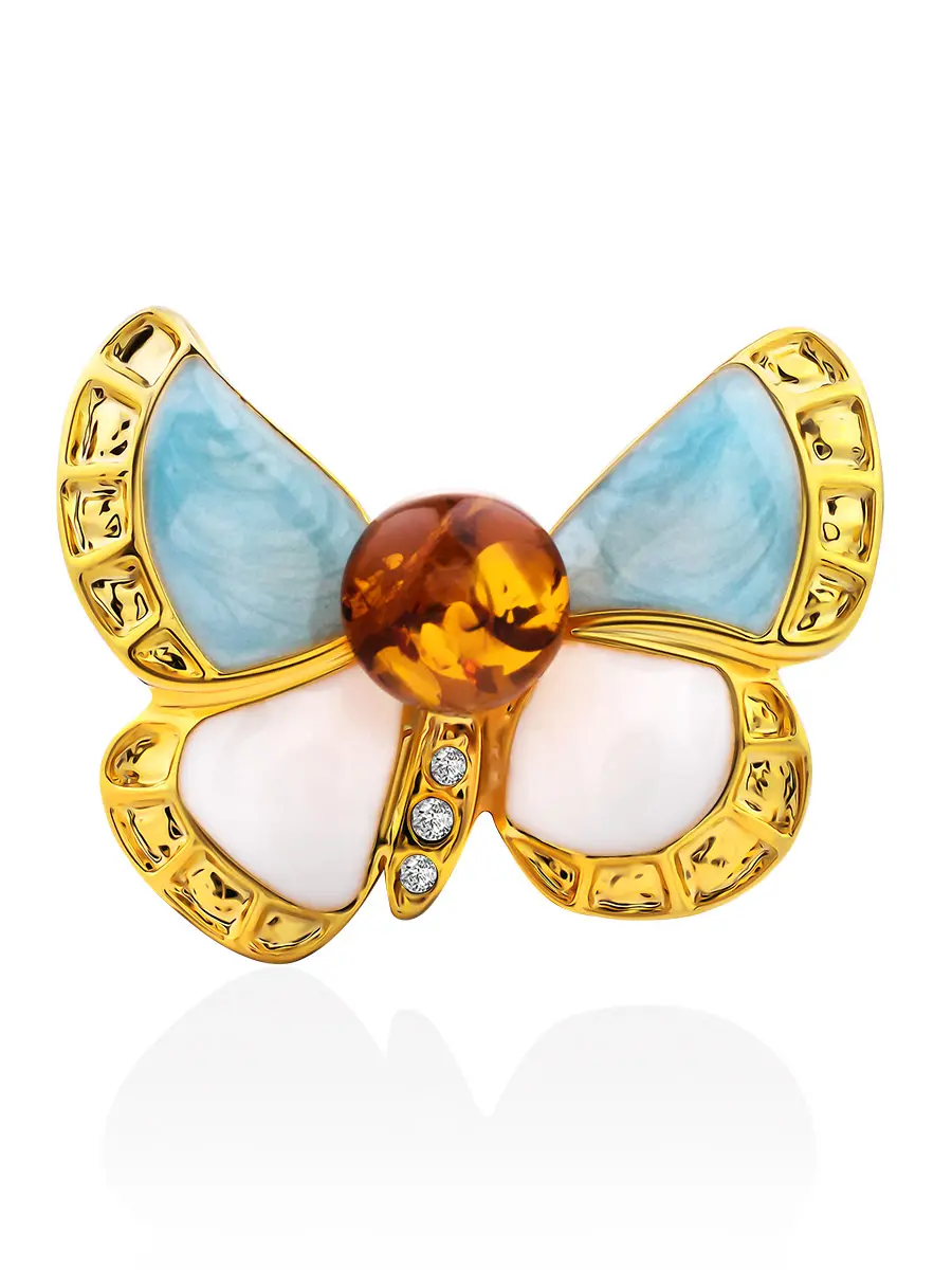 картинка Яркая брошь-бабочка с эмалью и янтарём Beoluna в онлайн магазине