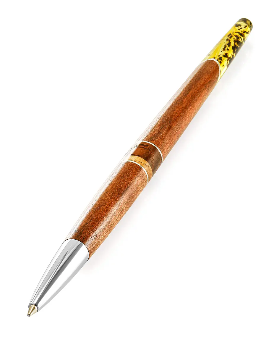 картинка Роскошная ручка авторской работы из дерева и текстурного янтаря «Олливандер» в онлайн магазине