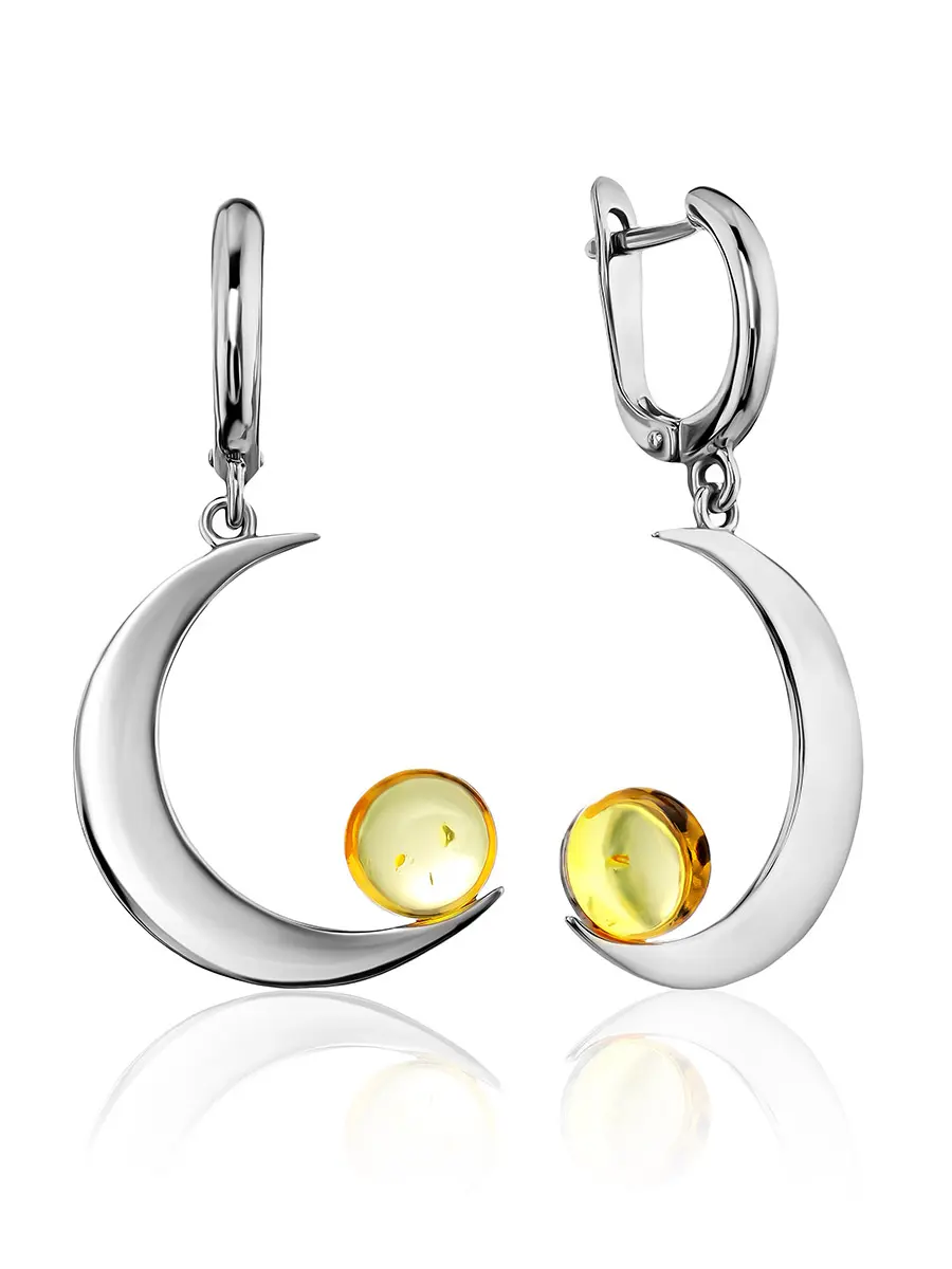 картинка Стильные серьги-полумесяцы из серебра и янтаря лимонного цвета «Персия» в онлайн магазине