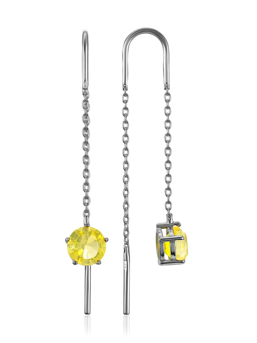 картинка Нежные продевные серьги с янтарём лимонного цвета «Баккара» в онлайн магазине