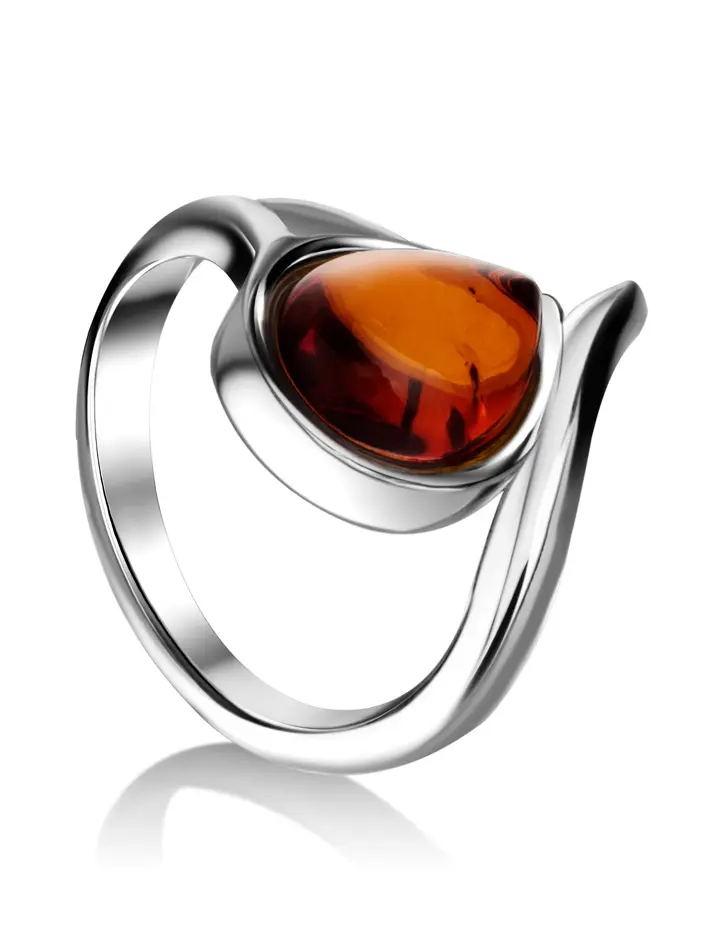 картинка Серебряное кольцо с натуральным коньячным янтарем «Фиори» в онлайн магазине