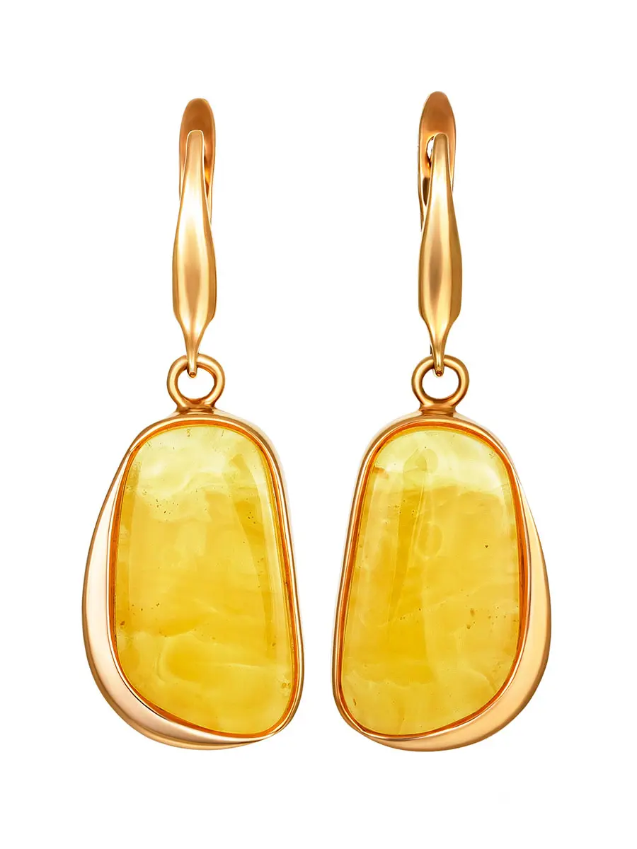 картинка Стильные яркие серьги «Лагуна» с натуральным янтарём медового цвета в онлайн магазине