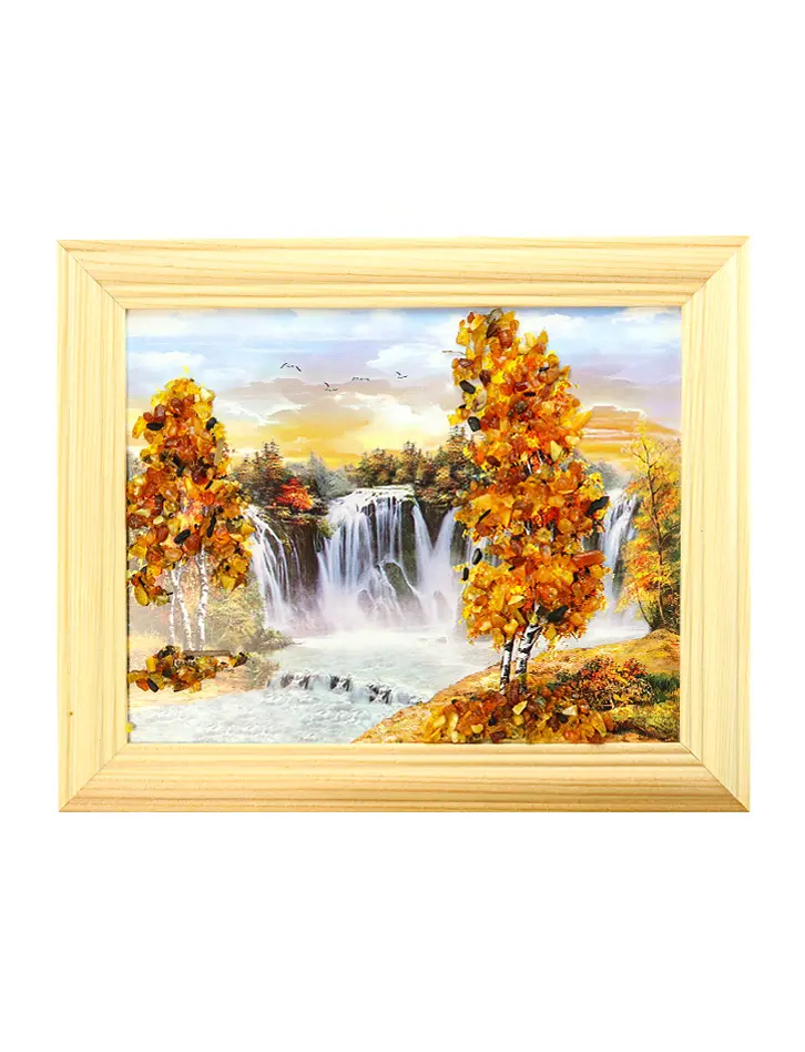 картинка Маленькая горизонтальная картина с натуральным янтарем «Бабье лето» в онлайн магазине