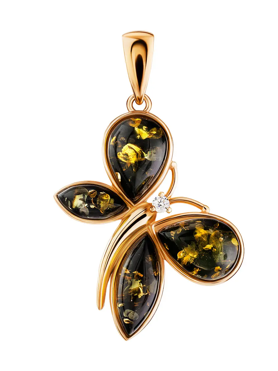 картинка Кулон в виде бабочки из золоченного серебра и янтаря «Апрель» в онлайн магазине