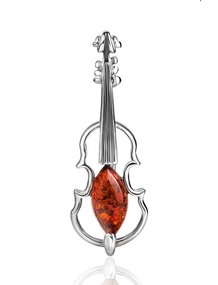 картинка Небольшая изящная брошь «Скрипка» из янтаря коньячного цвета в онлайн магазине