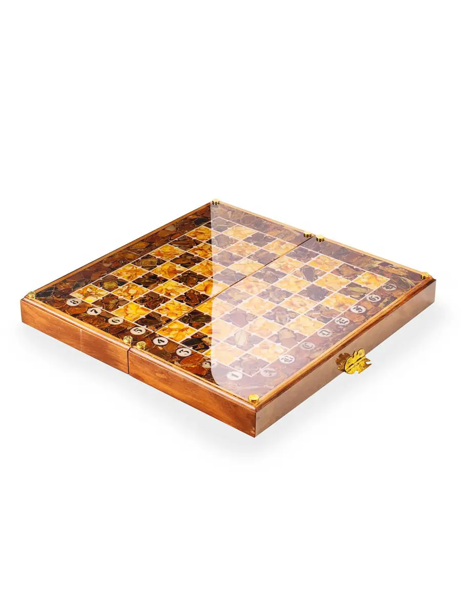 картинка Складная шахматная доска из дерева с янтарной мозаикой в онлайн магазине