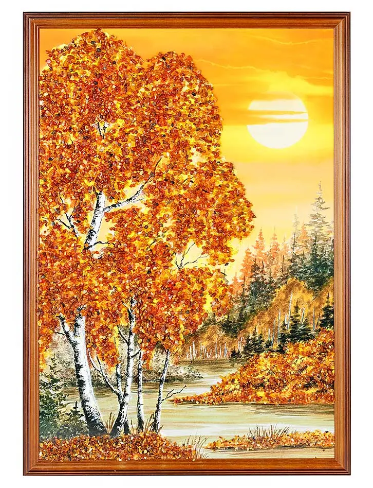 картинка Панно, украшенное россыпью натурального балтийского янтаря «В лучах заходящего солнца» в онлайн магазине
