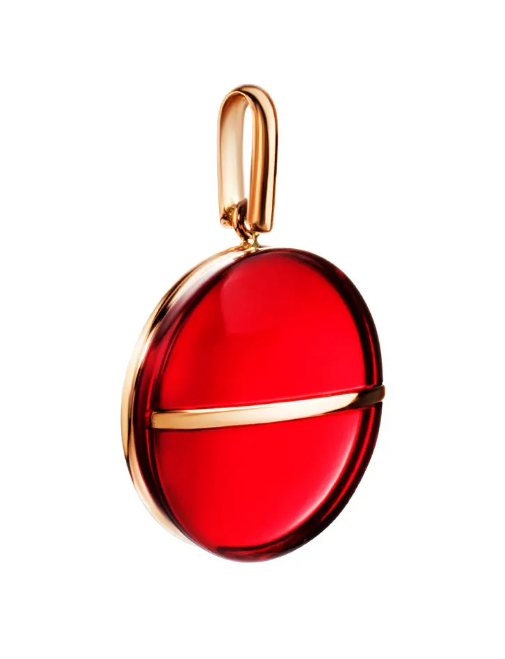 картинка Стильная круглая подвеска из золота и красного янтаря «Сангрил» в онлайн магазине