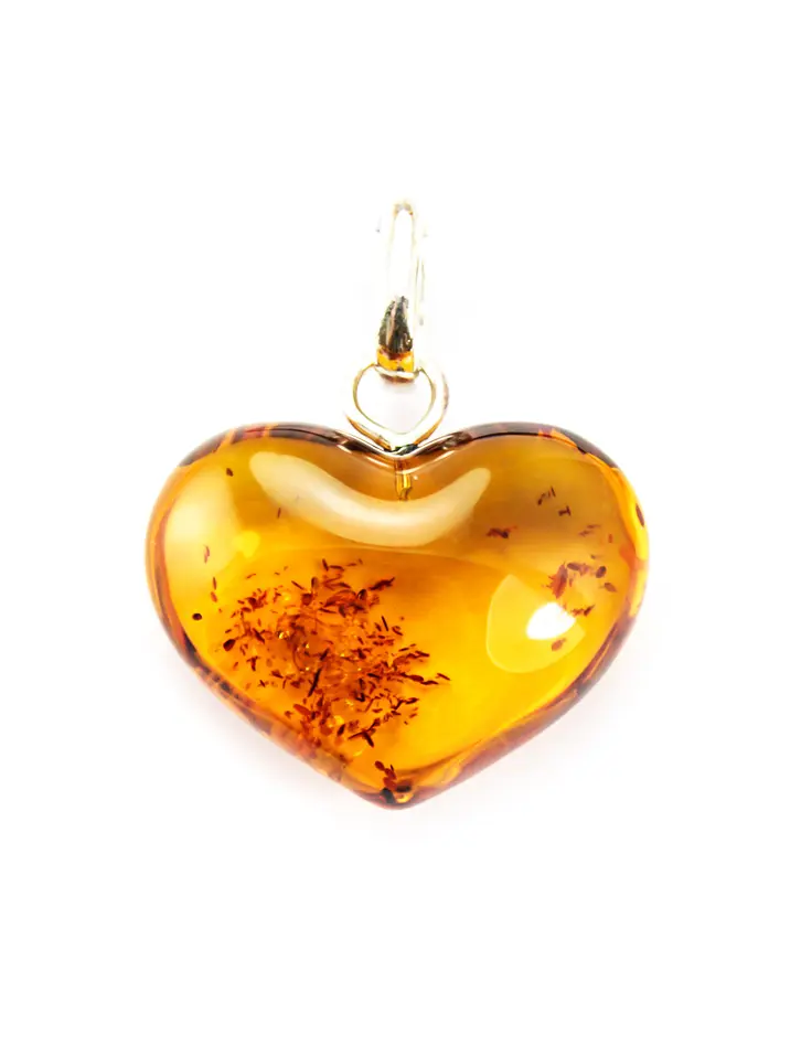 картинка Кулон из цельного натурального коньячного янтаря «Сердце» в онлайн магазине