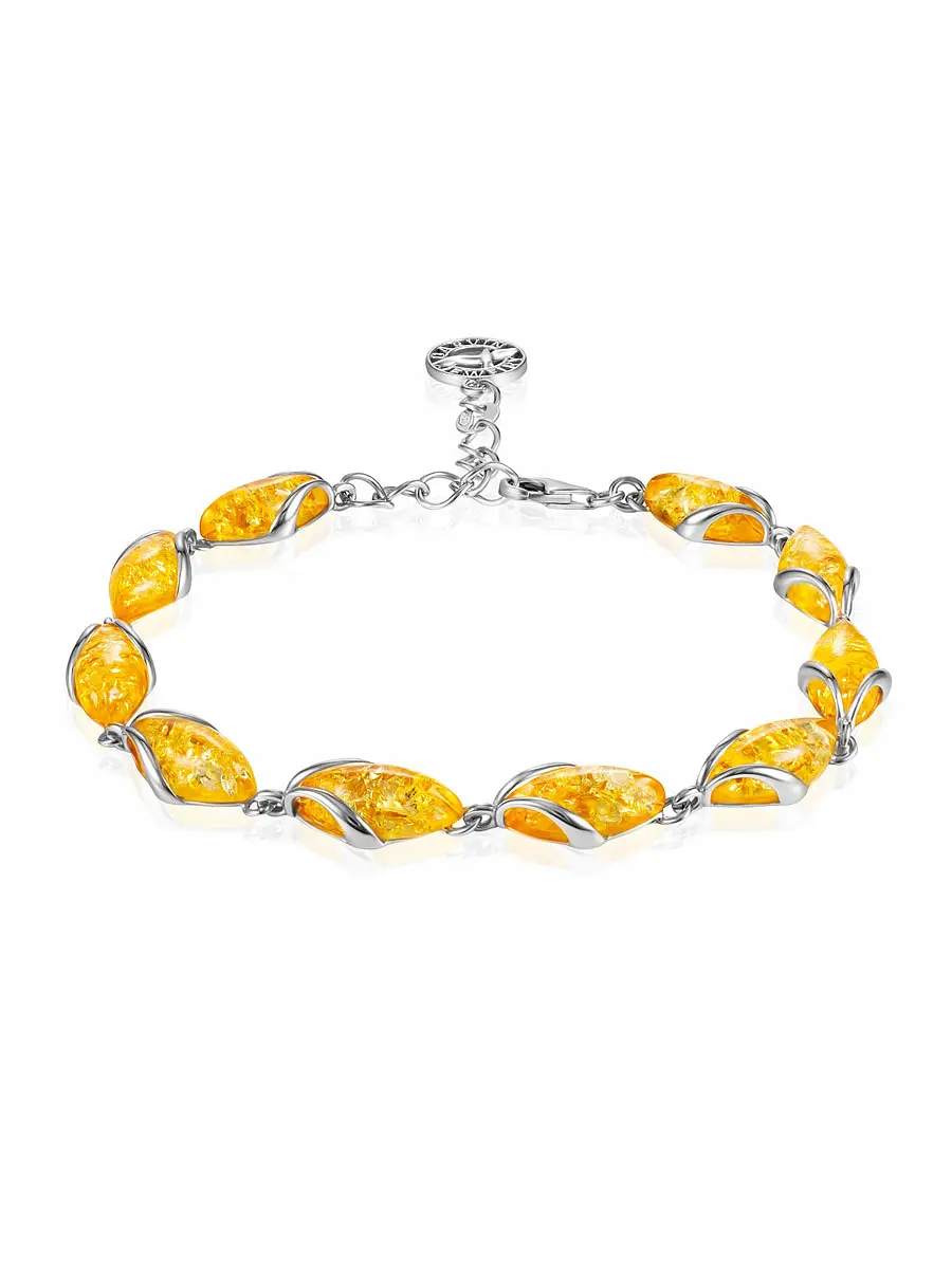 картинка Нежный браслет с натуральным янтарём лимонного цвета «Подснежник» в онлайн магазине