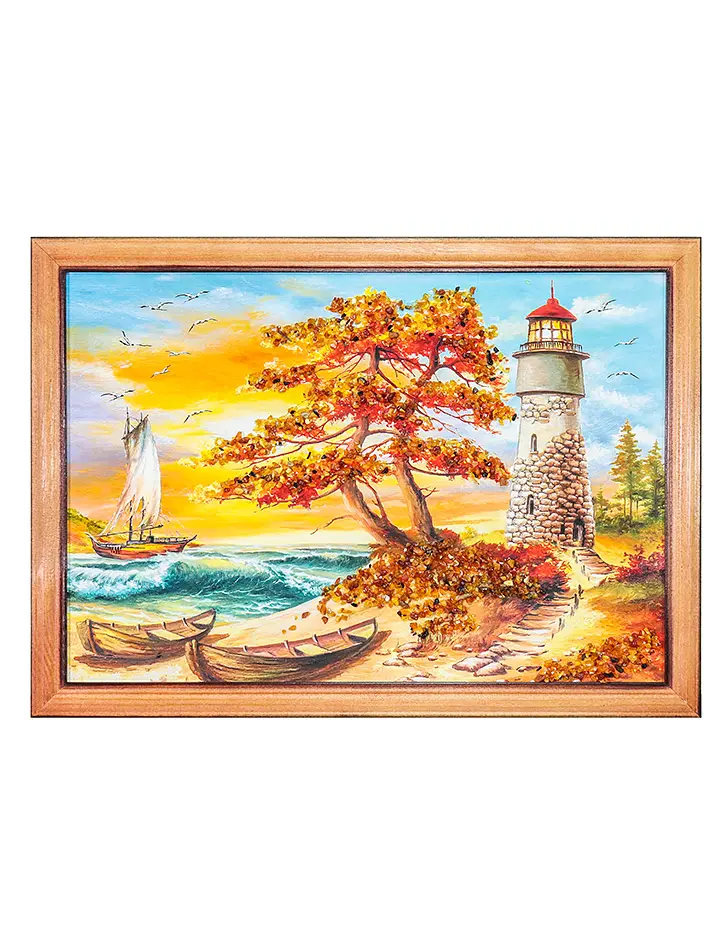 картинка Яркое декоративное панно с натуральным янтарём «Средиземноморье» 23 (В) х 33 (Ш) в онлайн магазине