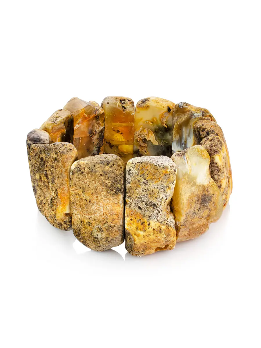 картинка Красивый браслет «Помпеи» из цельного янтаря с живописной текстурой в онлайн магазине