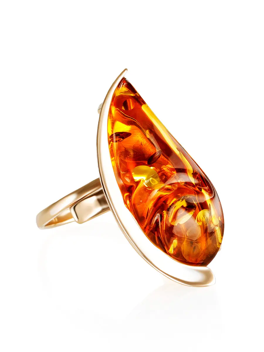 картинка Изящное кольцо «Палладио» из коньячного янтаря в золоте в онлайн магазине