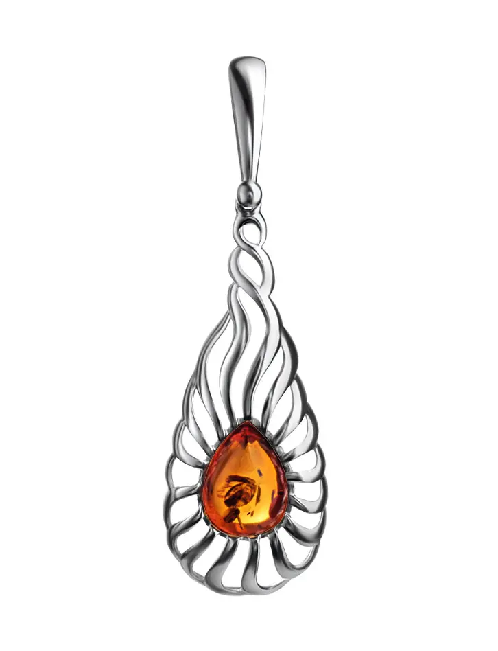 картинка Удлинённый кулон с натуральным янтарём «Севилья» в онлайн магазине