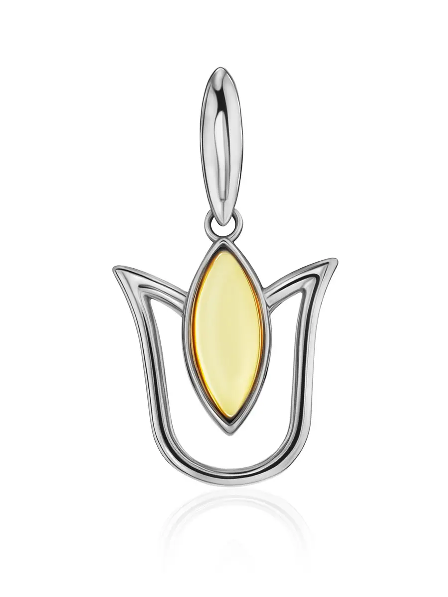 картинка Воздушная лёгкая подвеска «Тюльпан» из серебра и янтаря лимонного цвета в онлайн магазине