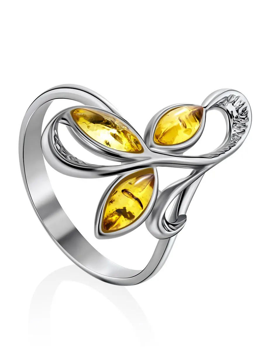 картинка Изысканное кольцо с натуральным лимонным янтарём «Райская птица» в онлайн магазине