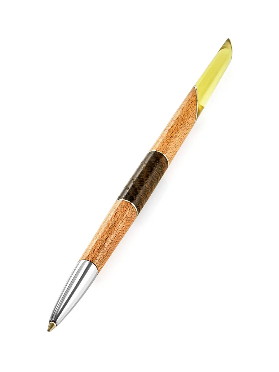 картинка Ручка из дерева и натурального цельного янтаря красивого лимонного цвета «Олливандер» в онлайн магазине