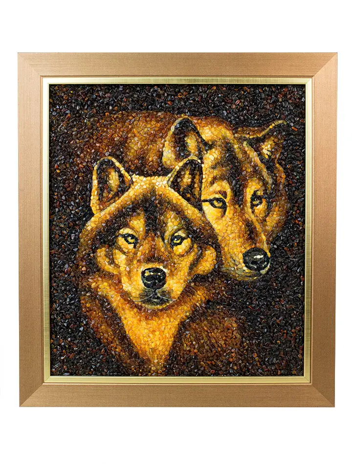 картинка Роскошная картина из натурального балтийского янтаря «Волки» в онлайн магазине