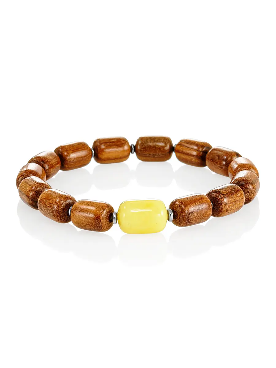 картинка Браслет из янтаря и натурального дерева «Индонезия» в онлайн магазине